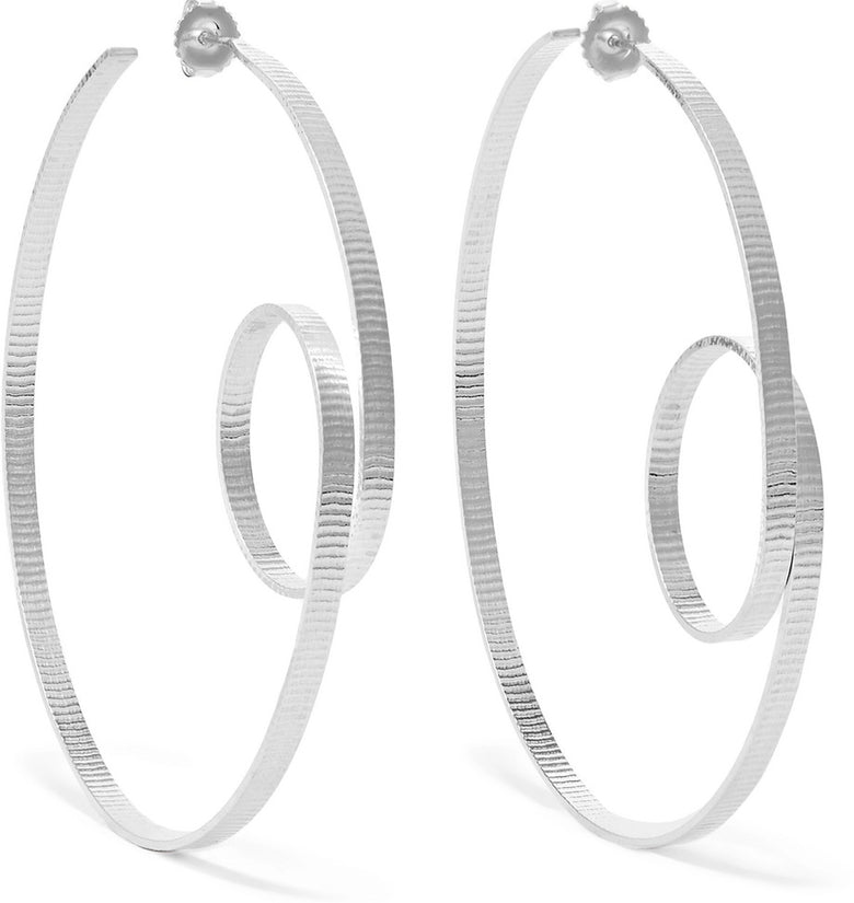 Annie Costello Brown Circle Scroll Silver Hoop Earrings